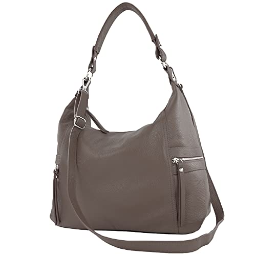 modamoda de - T229 - ital Schultertasche Shopper aus Leder, Farbe:Dark Chocolate von modamoda de