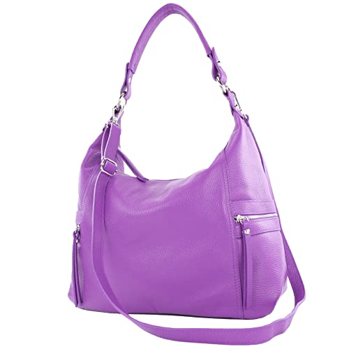 modamoda de - T229 - ital Schultertasche Shopper aus Leder, Farbe:Purple von modamoda de