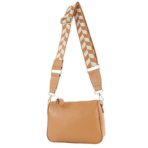 modamoda de - T230 - ital. Umhängetasche Klein Small aus Leder, Farbe:Camel von modamoda de