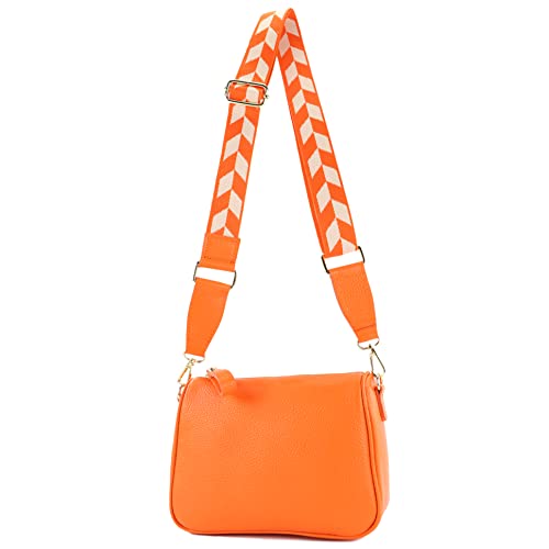 modamoda de - T230 - ital. Umhängetasche Klein Small aus Leder, Farbe:Orange von modamoda de