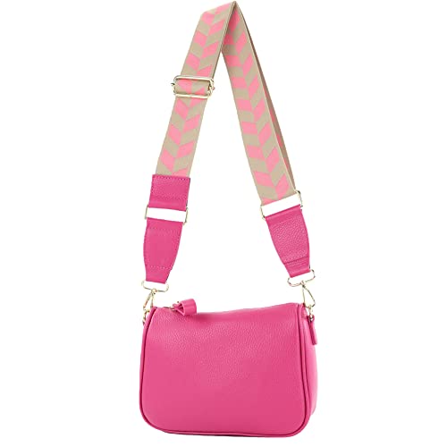 modamoda de - T230 - ital. Umhängetasche Klein Small aus Leder, Farbe:Pink von modamoda de