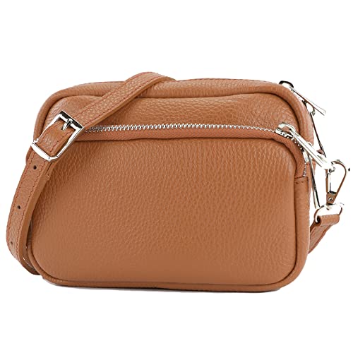 modamoda de - T231 - ital. Umhängetasche Klein Small aus Leder, Farbe:Cognac von modamoda de