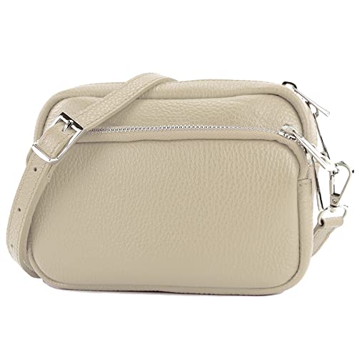 modamoda de - T231 - ital. Umhängetasche Klein Small aus Leder, Farbe:Creme von modamoda de