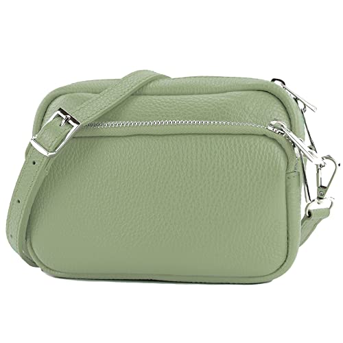 modamoda de - T231 - ital. Umhängetasche Klein Small aus Leder, Farbe:Graugrün von modamoda de