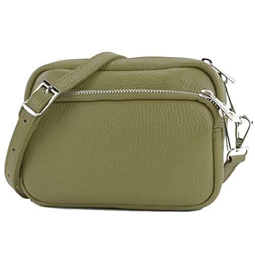 modamoda de - T231 - ital. Umhängetasche Klein Small aus Leder, Farbe:Olivgrün von modamoda de