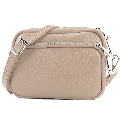 modamoda de - T231 - ital. Umhängetasche Klein Small aus Leder, Farbe:Rosabeige von modamoda de