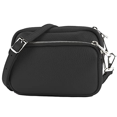 modamoda de - T231 - ital. Umhängetasche Klein Small aus Leder, Farbe:Schwarz von modamoda de