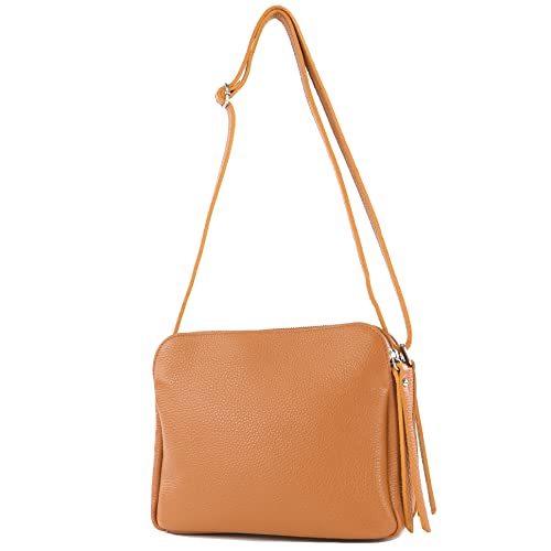 modamoda de - T232 - ital. Damen Umhängetasche Leder Medium, Farbe:Cognac von modamoda de