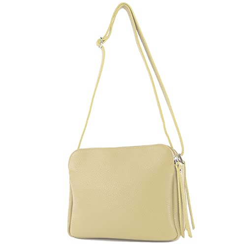 modamoda de - T232 - ital. Damen Umhängetasche Leder Medium, Farbe:Cremebeige von modamoda de