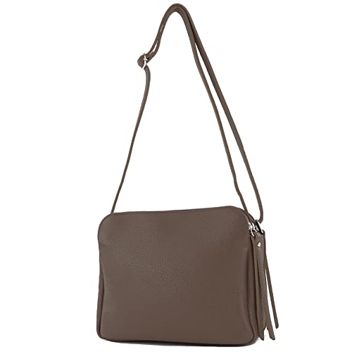 modamoda de - T232 - ital. Damen Umhängetasche Leder Medium, Farbe:Dark Chocolate von modamoda de