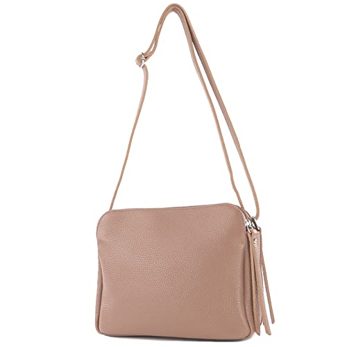 modamoda de - T232 - ital. Damen Umhängetasche Leder Medium, Farbe:Rosabeige von modamoda de