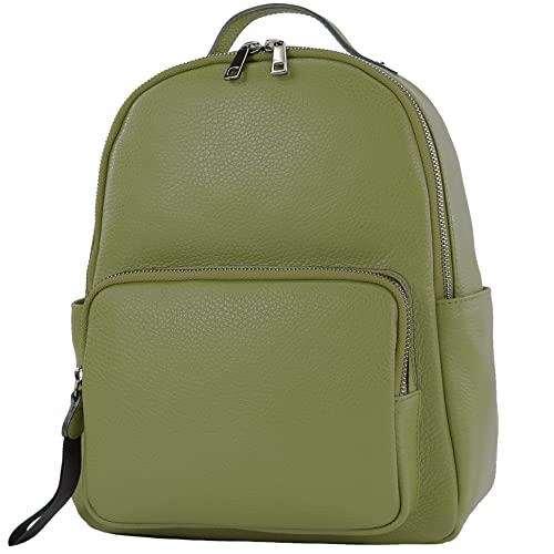 modamoda de - T234 - Damen Rucksack Tasche ital. Echtleder, Farbe:Olivgrün von modamoda de