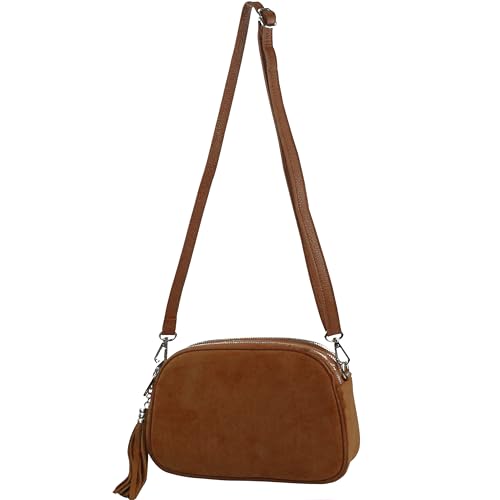 modamoda de T238 Damen Leder Wildleder Umhängetasche Schultertasche handmade in Italy (Wildleder Cognac) von modamoda de