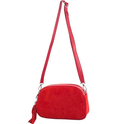 modamoda de T238 Damen Leder Wildleder Umhängetasche Schultertasche handmade in Italy (Wildleder Rot) von modamoda de