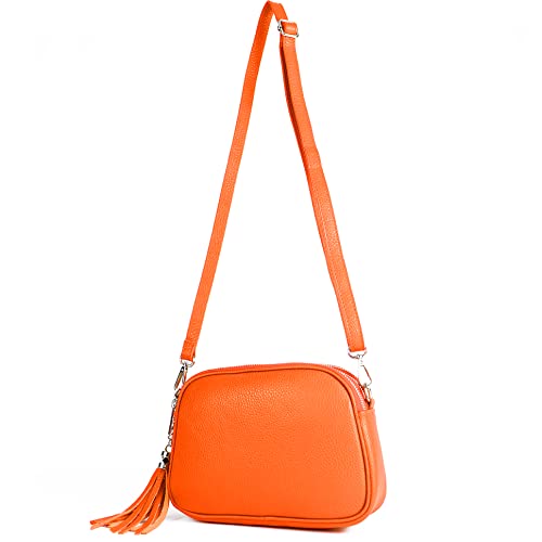 modamoda de - T238 - ital. Damen Umhängetasche Leder Medium, Farbe:Orange von modamoda de