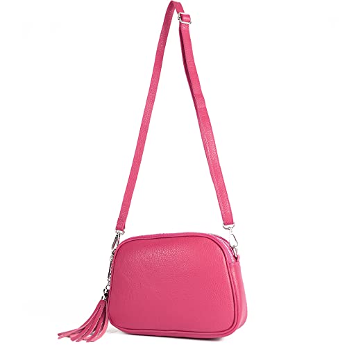 modamoda de - T238 - ital. Damen Umhängetasche Leder Medium, Farbe:Pink von modamoda de