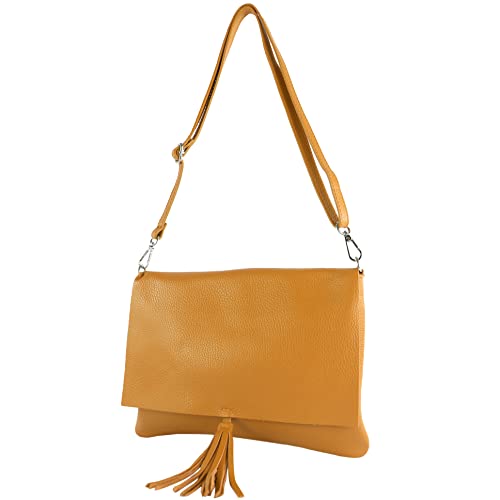 modamoda de - T241 - ital. Leder Clutch Umhängetasche Medium, Farbe:Camel von modamoda de