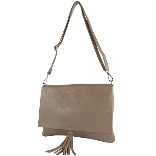 modamoda de - T241 - ital. Leder Clutch Umhängetasche Medium, Farbe:Dunkeltaupe von modamoda de