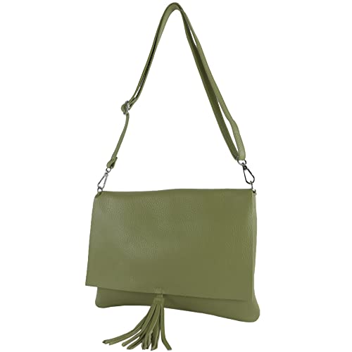 modamoda de - T241 - ital. Leder Clutch Umhängetasche Medium, Farbe:Olivgrün von modamoda de