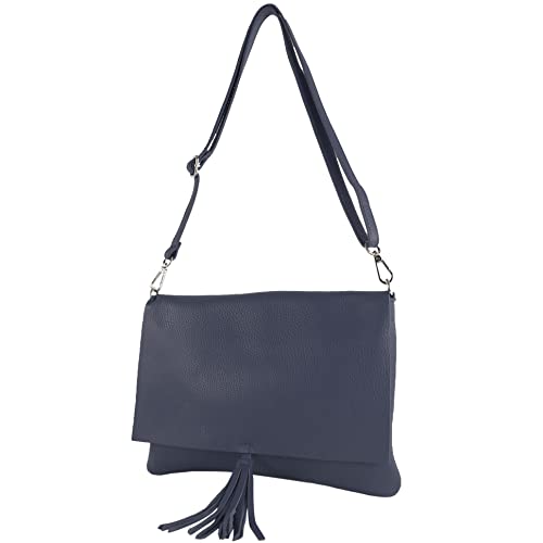 modamoda de - T241 - ital. Leder Clutch Umhängetasche Medium, Farbe:Saphirblau von modamoda de