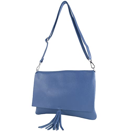 modamoda de - T241 - ital. Leder Clutch Umhängetasche Medium, Farbe:Signalblau von modamoda de