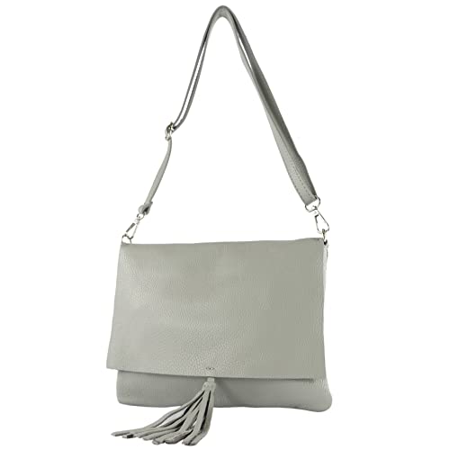 modamoda de - T241 - ital. Leder Clutch Umhängetasche Medium, Farbe:Telegrau von modamoda de