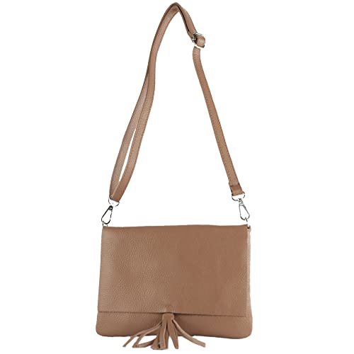 modamoda de - T242 - ital. Leder Clutch Umhängetasche Small, Farbe:Dunkeltaupe von modamoda de