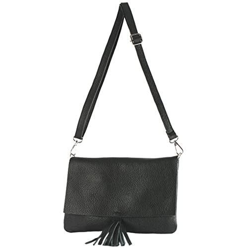 modamoda de - T242 - ital. Leder Clutch Umhängetasche Small, Farbe:Schwarz von modamoda de