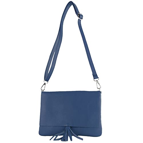 modamoda de - T242 - ital. Leder Clutch Umhängetasche Small, Farbe:Signalblau von modamoda de