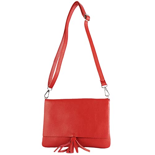 modamoda de - T242 - ital. Leder Clutch Umhängetasche Small, Farbe:Signalrot von modamoda de