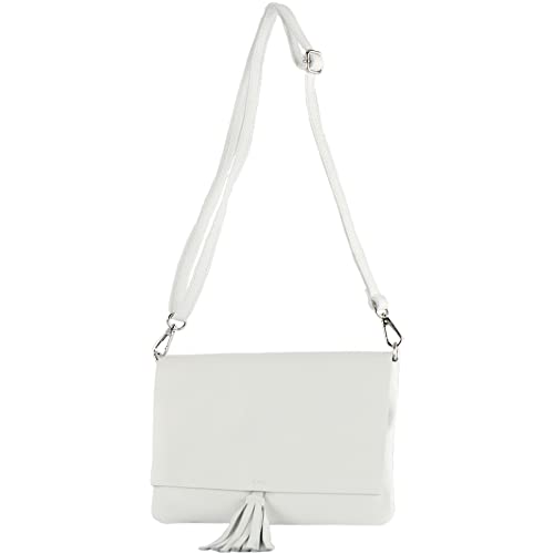 modamoda de - T242 - ital. Leder Clutch Umhängetasche Small, Farbe:Weiß von modamoda de