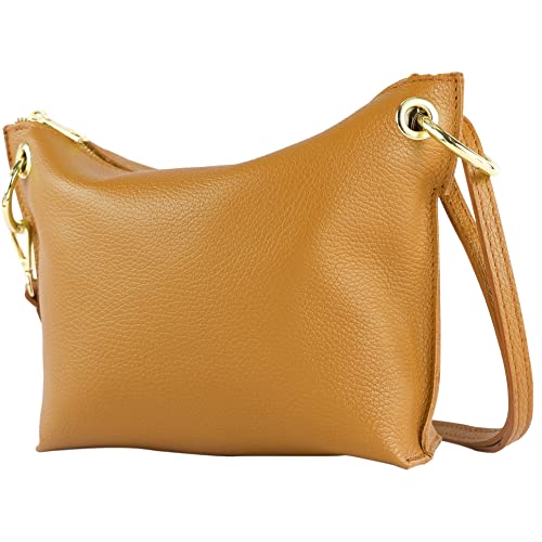 modamoda de - T243 - ital. Umhängetasche Klein Small aus Leder, Farbe:Camel von modamoda de