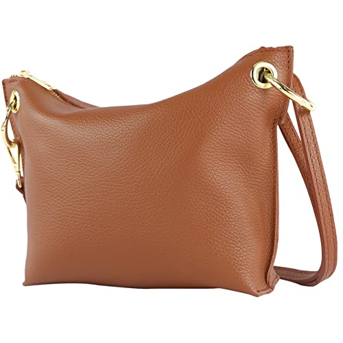 modamoda de - T243 - ital. Umhängetasche Klein Small aus Leder, Farbe:Cognac von modamoda de