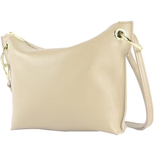 modamoda de - T243 - ital. Umhängetasche Klein Small aus Leder, Farbe:Creme von modamoda de