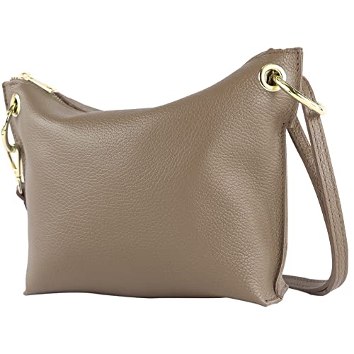 modamoda de - T243 - ital. Umhängetasche Klein Small aus Leder, Farbe:Dunkeltaupe von modamoda de