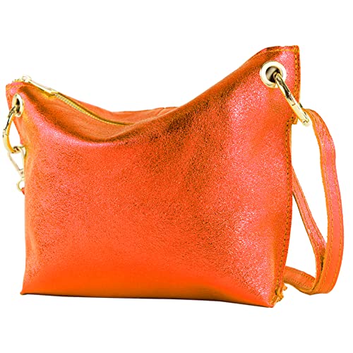 modamoda de - T243 - ital. Umhängetasche Klein Small aus Leder, Farbe:Orange-Metallic von modamoda de