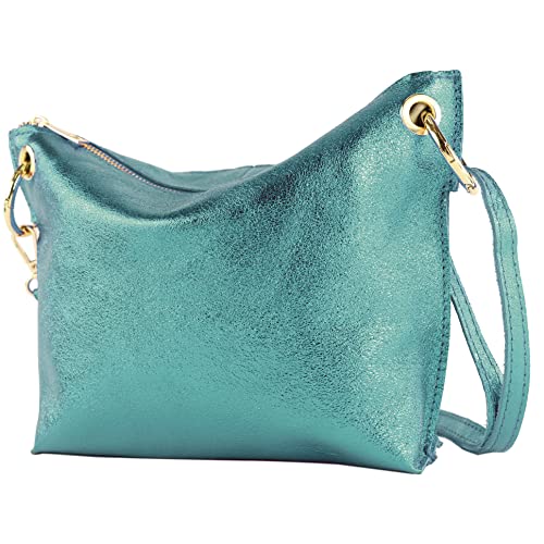 modamoda de - T243 - ital. Umhängetasche Klein Small aus Leder, Farbe:Petrol-Metallic modamoda de - T243 - ital. Umhängetasche Klein Small aus Leder, Farbe:Petrol-Metallic von modamoda de