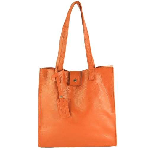 modamoda de - T247 - Ital. Leder Shopper mit herausnehmbarer Innentasche, Farbe:Orange von modamoda de
