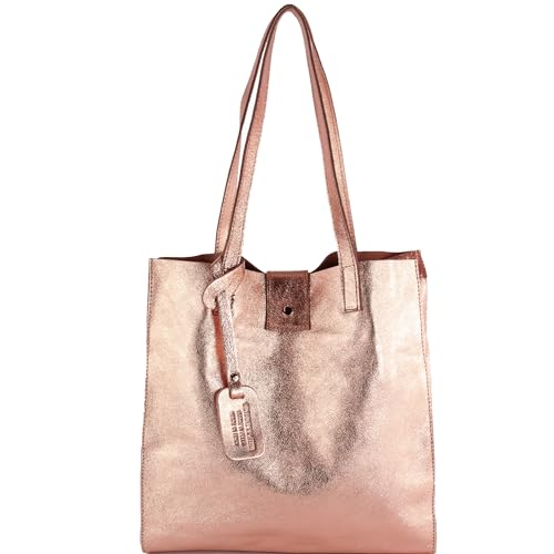 modamoda de - T247 - Ital. Leder Shopper mit herausnehmbarer Innentasche, Farbe:Roségold-Metallic von modamoda de