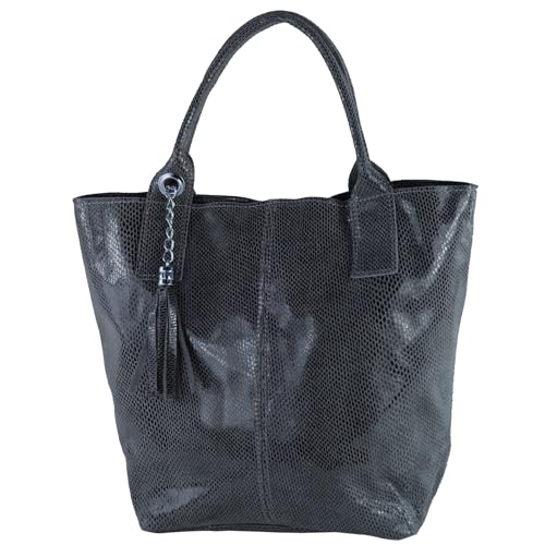 modamoda de - T248 - Ital. Shopper Large mit Innentasche aus Leder, Farbe:Dunkelblau von modamoda de