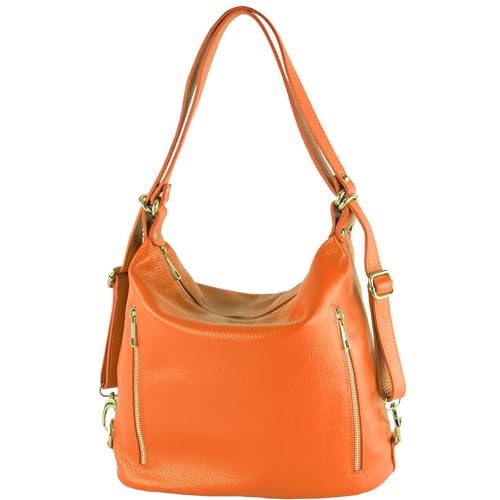 modamoda de - T249 - ital. Damen Rucksack Tasche 2 in 1 aus Leder, Farbe:Orange von modamoda de