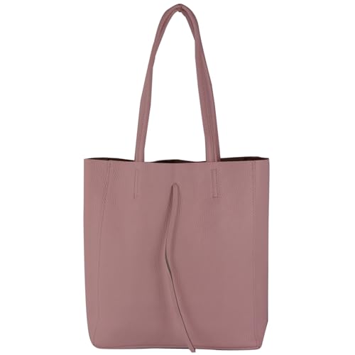 modamoda de - T253 - Ital. Henkeltasche mit Innentasche aus Leder, Farbe:Altrosa von modamoda de