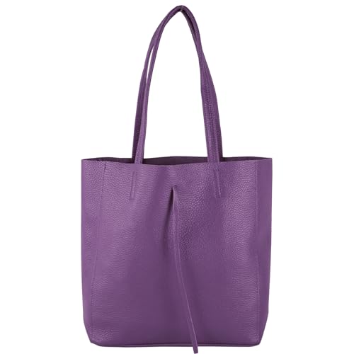 modamoda de - T253 - Ital. Henkeltasche mit Innentasche aus Leder, Farbe:Purple von modamoda de