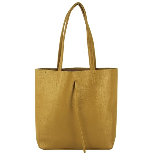 modamoda de - T253 - Ital. Henkeltasche mit Innentasche aus Leder, Farbe:Senfgelb von modamoda de