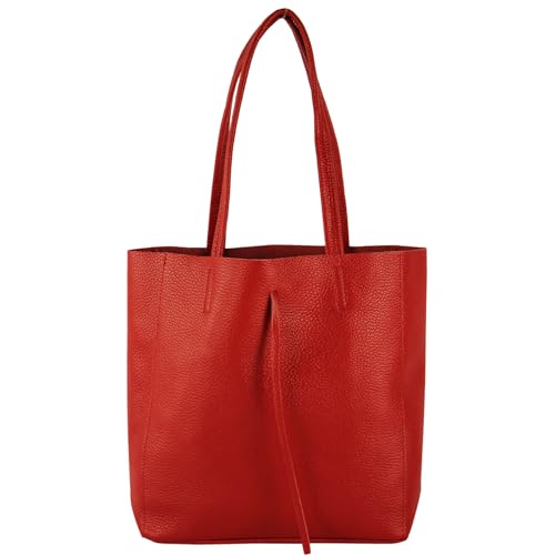 modamoda de - T253 - Ital. Henkeltasche mit Innentasche aus Leder, Farbe:Signalrot von modamoda de