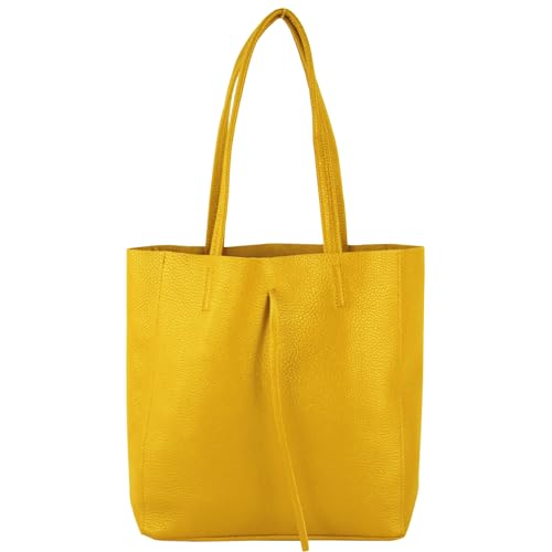 modamoda de - T253 - Ital. Henkeltasche mit Innentasche aus Leder, Farbe:Sonnengelb von modamoda de