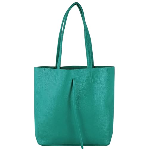 modamoda de - T253 - Ital. Henkeltasche mit Innentasche aus Leder, Farbe:Türkisblau von modamoda de