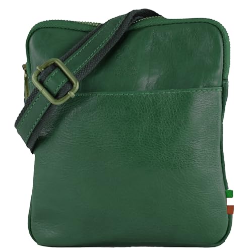 modamoda de - T256 - ital. Umhängetasche Messengertasche Klein aus Leder, Farbe:Flaschengrün von modamoda de
