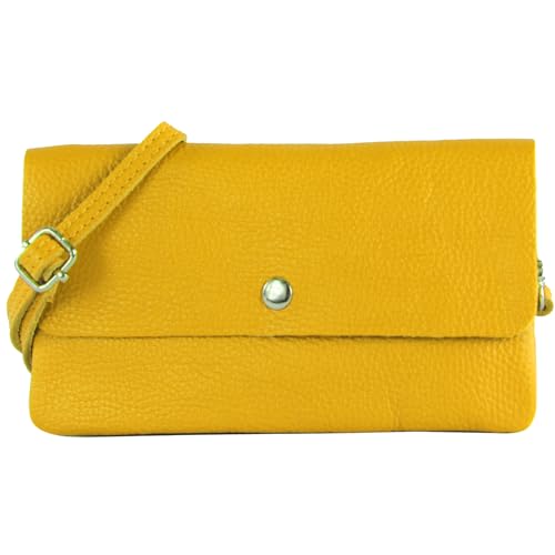 modamoda de - T257 - Echtleder Umhängetasche Small made in Italy, Farbe:Sonnengelb von modamoda de