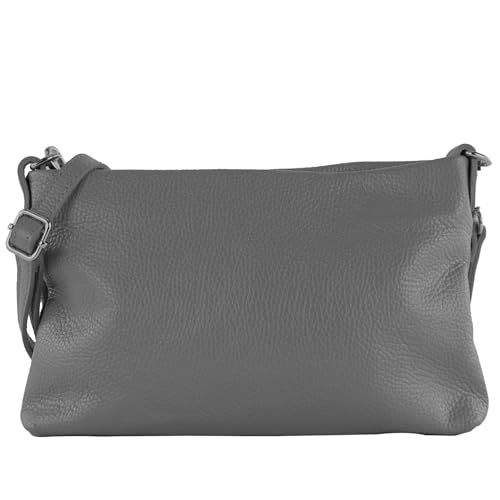 modamoda de T258 Damen Leder Umhängetasche Clutch Kosmetiktasche handmade in Italy, Farbe:Graphitgrau von modamoda de